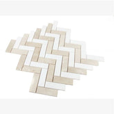 Crema Marfil & Thassos White Marble Herringbone 1X3 Mosaic Polished/Honed 1 piece